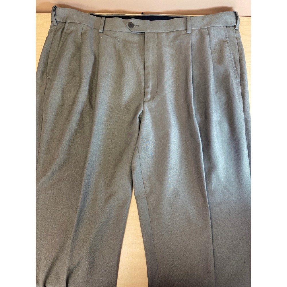 Savane Mens Grey Pleated Cuffed Dress Pants Trousers 42x29 Polyester